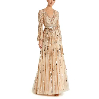 Mac Duggal Womens Beaded Sequined Evening Dress In Beige