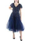 Mac Duggal Womens Beaded Sequined Evening Dress In Blue