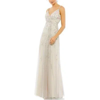 Pre-owned Mac Duggal Womens Beige Embellished Floral Evening Dress Gown 2 Bhfo 8677 In Beige Multi