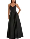 Mac Duggal Womens Belted V-neck Evening Dress In Black
