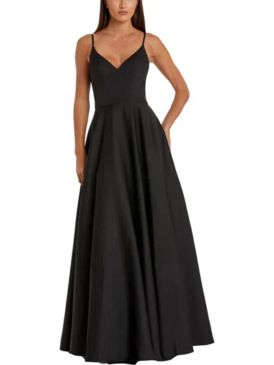Mac Duggal Womens Belted V-neck Evening Dress In Black