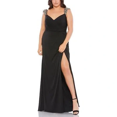 Pre-owned Mac Duggal Womens Black Embellished Evening Dress Gown Plus 14w Bhfo 3328