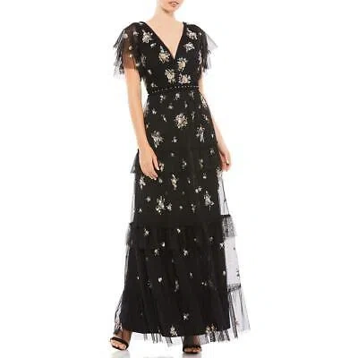 Pre-owned Mac Duggal Womens Black Sequined Long Formal Evening Dress Gown 2 Bhfo 4484