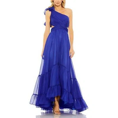 Pre-owned Mac Duggal Womens Blue Chiffon One Shoulder Evening Dress Gown 12 Bhfo 7480