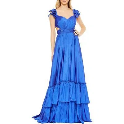 Pre-owned Mac Duggal Womens Blue Satin Maxi Formal Evening Dress Gown 16 Bhfo 2257