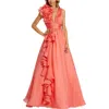 Mac Duggal Ruffle Detail Ruched Chiffon Ballgown In Pink