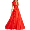 Mac Duggal Ruffle Shoulder V-neck Chiffon Ballgown In Red