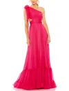 Mac Duggal Tiered One Shoulder Ruched Gown In Pink