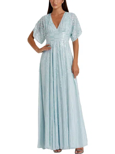 Mac Duggal Womens Chiffon Embellished Evening Dress In Powder Blue