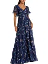 Mac Duggal Floral Flounce Sleeve A-line Gown In Multi