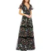 Mac Duggal Floral Print Pleated Wrap Over Butterfly Sleeve Dress In Multi
