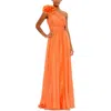 Mac Duggal Polka Dot Ruffled One Shoulder Gown In Orange