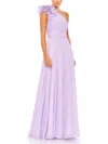 Mac Duggal Rosette Metallic Dot One-shoulder Chiffon Gown In Purple