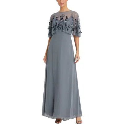Mac Duggal Sleeveless Gown With Embellished Cape In Slate Blue