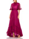 Mac Duggal Ruffle High Neck Flutter Sleeve A-line Gown In Multi