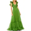 Mac Duggal Womens Chiffon Lace-up Evening Dress In Beige