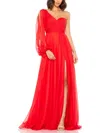 Mac Duggal Flowy One Sleeve Chiffon Gown In Red