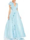 Mac Duggal Womens Chiffon Pleated Evening Dress In Powder Blue