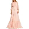 Mac Duggal Chiffon Ruffled High Neck Raglan Sleeves Evening Gown In Gold