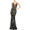 Mac Duggal Floral Embellished Mermaid Gown In Black