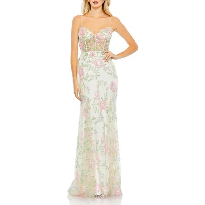 Mac Duggal Womens Corset Seamed Mesh Evening Dress In Multi