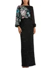 Mac Duggal Embellished Multi Color Floral High Neck Gown In Multi