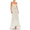 Mac Duggal Beaded Flower Cami Ruffled High Low Lace Up Gown In Multi
