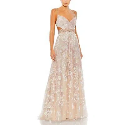 Pre-owned Mac Duggal Womens Embellished Cut-out Formal Evening Dress Gown Bhfo 2917 In Beige