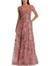 Mac Duggal Embroidered Illusion Cap Sleeve A Line Gown In Brown