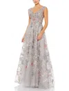Mac Duggal Embroidered Illusion Cap Sleeve A Line Gown In Multi