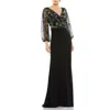 Mac Duggal Embroidered Illusion Puff Sleeve Column Gown In Multi
