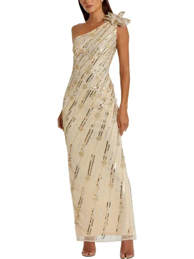 Mac Duggal Womens Embellished Feathers Evening Dress In Multi