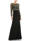 Mac Duggal Womens Embellished Floral Evening Dress In Black