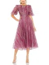 Mac Duggal Embellished Puff Sleeve Midi Cocktail Dress In Pink