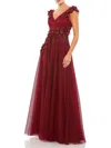 Mac Duggal Floral Applique A-line Gown In Red
