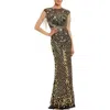 Mac Duggal High Neck Sleeveless Beaded Fringe Fitted Gown In Black