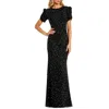 Mac Duggal Gathered Short Sleeve Beaded Gown In Black