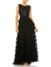 Mac Duggal Ruffle Tiered Sequin High Neck Gown In Black
