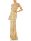 Mac Duggal Sequin Fringe Detail Gown In Gold