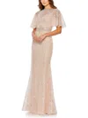 Mac Duggal Embellished Neck Butterfly Sleeve Trumpet Gown In Gold