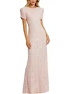Mac Duggal Sequin Gathered Sleeve Column Gown In Gold