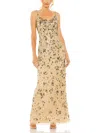 Mac Duggal Floral Embellished Scoop Neck Evening Gown In Gold