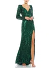 Mac Duggal Green Sequined Sweetheart Long Sleeve Gown In Green