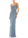 Mac Duggal Sleeveless Floral Beaded Gown In Grey