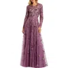 Mac Duggal Long Sleeve High Neck Beaded Gown In Multi