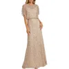 Mac Duggal Beaded Mesh Gown With Shawl In Multi