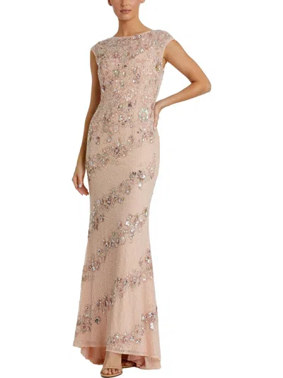 Mac Duggal Womens Embellished Formal Evening Dress In Beige Silver