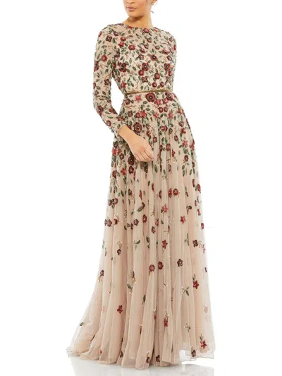 Mac Duggal Embellished High Neck Long Sleeve A Line Gown In Antique Rose