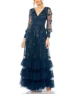 Mac Duggal Embellished Long Sleeve Tulle Gown In Multi