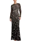Mac Duggal Hand Embellished Long Sleeve High Neck Gown In Multi